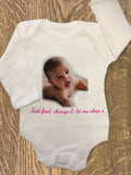 Personalised Your Photo and Your Personal Message Baby Vest available from Tiny Baby