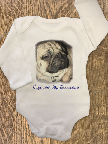 Personalised Your Photo and Your Personal Message Baby Vest available from Tiny Baby