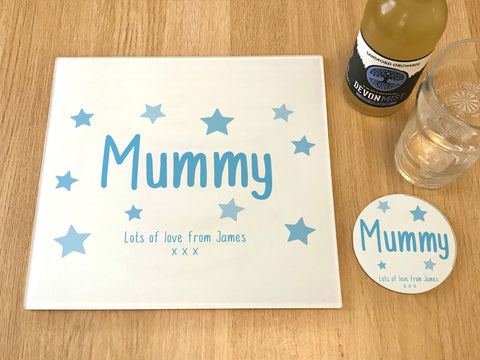 Personalised Mother's Day "Mummy Stars" Glass Chopping Board, Placemats and Coasters