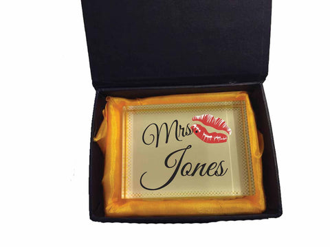 VA09 - Mr & Mrs Surname Valentine's Personalised Crystal Block with Presentation Gift Box