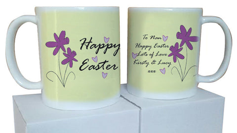 EA12 - Personalised Easter Purple Flowers Mug & White Box