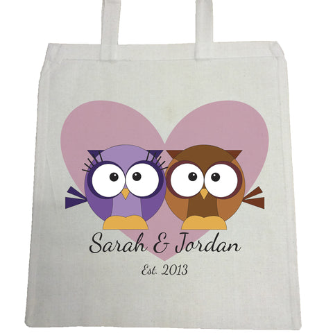 VA13 - Loving Owl Hearts Personalised Canvas Bag for Life