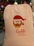 Personalised Cute Owl and Name Is Dreaming Of Christmas Canvas Santa Sack