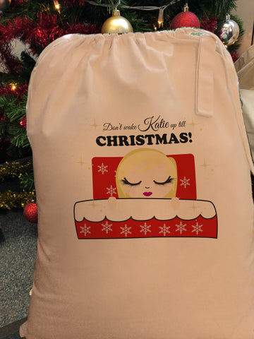 Personalised Don't Wake Name Until Christmas Canvas Santa Sack for Girls of all ages