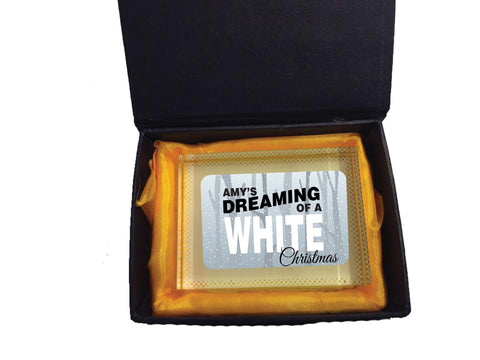 PC03 - Name is Dreaming of a White Christmas Personalised Crystal Block with Presentation Gift Box