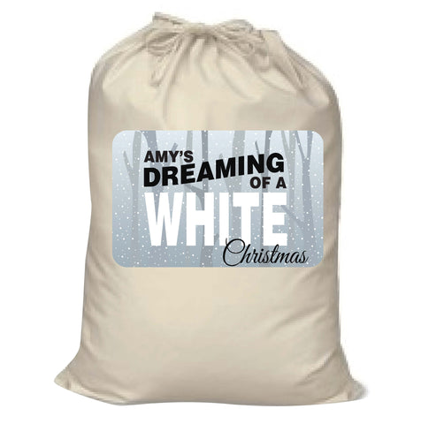 PC03 - Name is Dreaming of a White Christmas Personalised Canvas Santa Sack