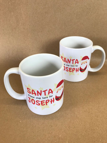 PC04 - Santa Please Stop Here For (Your Name) Personalised Christmas Mug & White Gift Box
