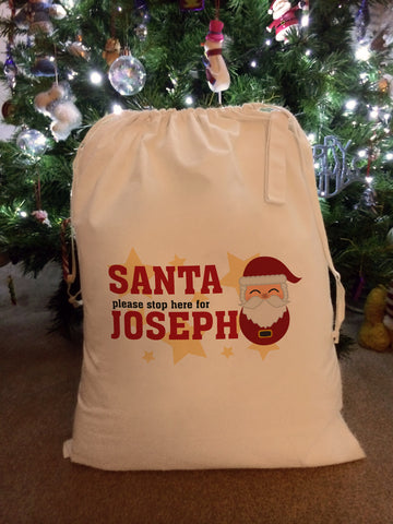 Personalised Santa Please Stop Here For Christmas Gifts for All Canvas Santa Sack