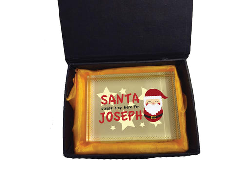 PC04 - Santa Please Stop Here For (Your Name) Personalised Christmas Crystal Block & Gift Box