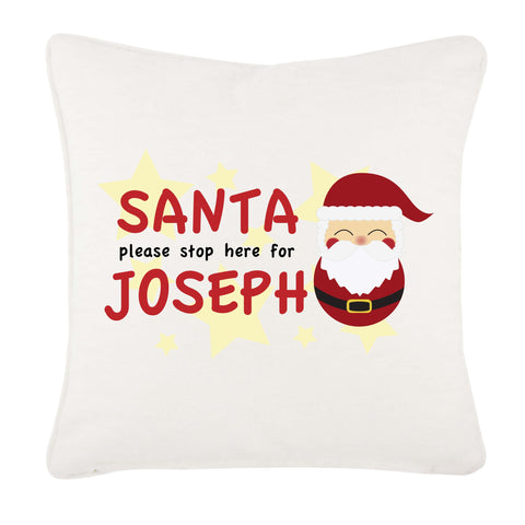 Santa Please Stop Here For (Your Name) Personalised Christmas Canvas Cushion Cover