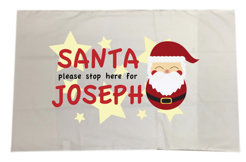 PC04 - Santa Please Stop Here For (Your Name) Personalised White Christmas Pillow Case Cover