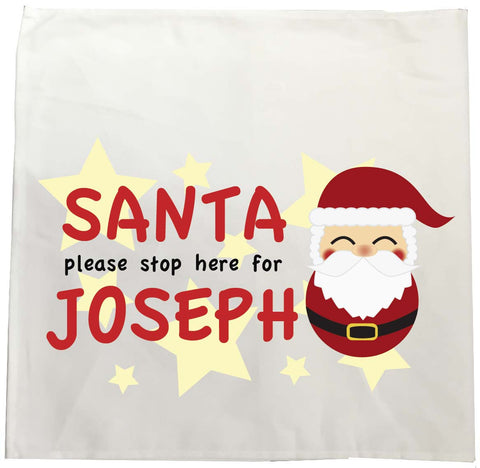 PC04 - Santa Please Stop Here For (Your Name) Personalised Christmas Tea Towel