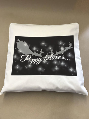 Personalised Christmas (name inserted) Believes Canvas Cushion Cover