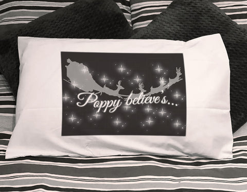 PC07 - Personalised Christmas (name inserted) Believes Pillow Case Cover in Black or Red