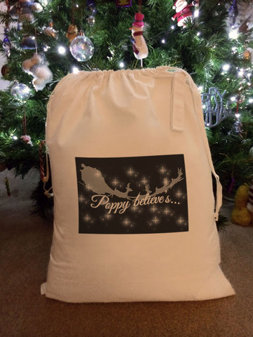 PC07 - Personalised Christmas (name inserted) Believes Canvas Santa Sack