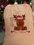 Personalised Santa's Reindeers with Rudolph & Girl's Name Christmas Santa Sack