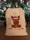 Personalised Santa's Reindeers with Rudolph & Girl's Name Christmas Santa Sack