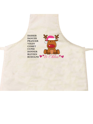 PC08 - Personalised Christmas Santa's Reindeers with Rudolph & Girl's Name Personalised Apron