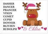 PC08 - Personalised Christmas Santa's Reindeers with Rudolph & Girl's Name Print