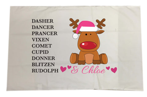 PC08 - Personalised Christmas Santa's Reindeers with Rudolph & Girl's Name Pillow Case Cover