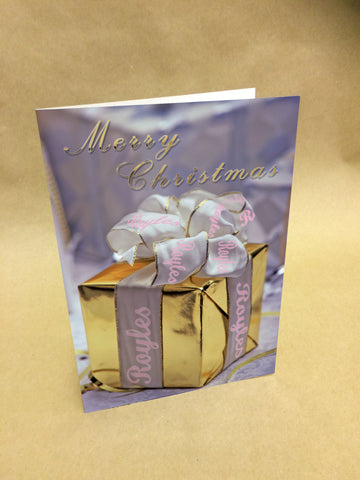 Christmas Cards for Business or Home, Present with Ribbon with Company or Family Name