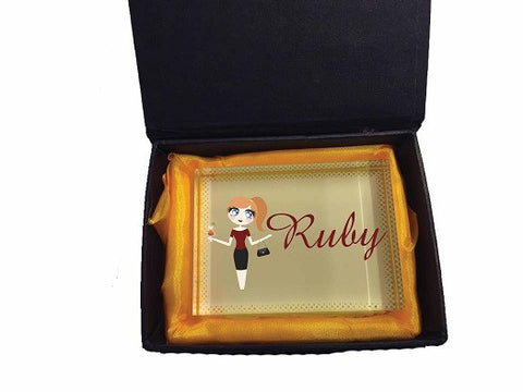 VA16 - Ruby Character Valentine's Glass Crystal Block with Presentation Gift Box