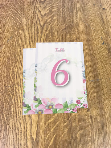 SM02 - Personalised Wedding Pink & Purple Flower Table Numbers