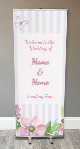 SM02 - Personalised Wedding Pink & Purple Flower Retractable Banner