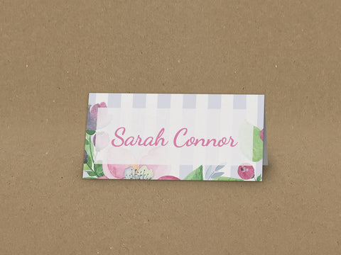 SM02 - Personalised Wedding Pink & Purple Flower Placecards
