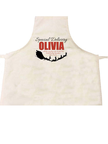 SS02 - Special Delivery Name and Flying Reindeers Personalised Christmas Apron