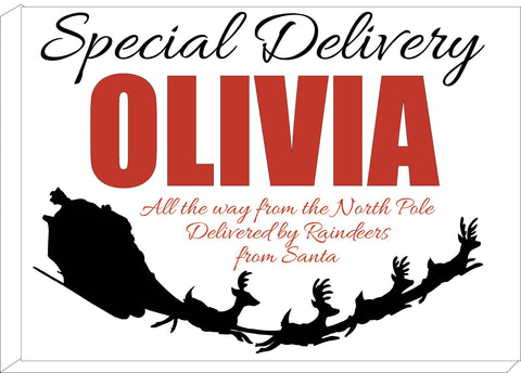 SS02 - Special Delivery Name and Flying Reindeers Personalised Christmas Canvas Print