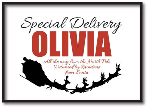 SS02 - Special Delivery Name and Flying Reindeers Personalised Christmas Print