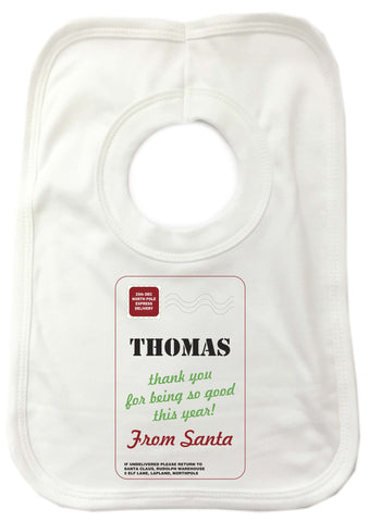SS03 - Name Thank You for Being Good Personalised Christmas Baby Bib