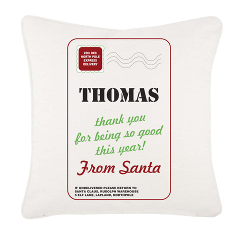 Name Thank You for Being Good Personalised Christmas Canvas Cushion Cover