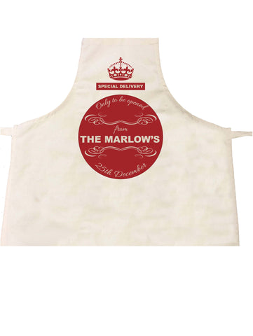 SS04 - Special Delivery Crest Family Name Personalised Christmas Apron