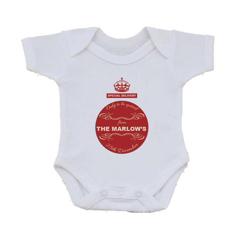SS04 - Special Delivery Crest Family Name Personalised Christmas Baby Vest