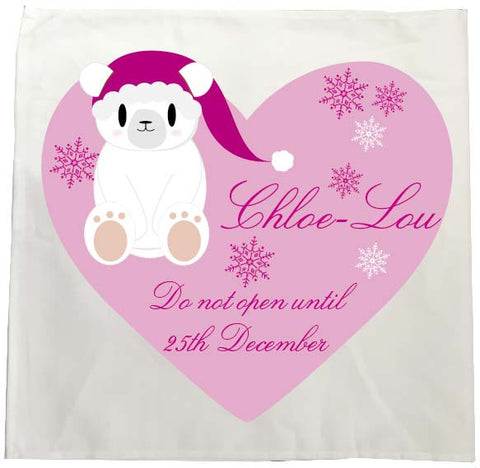 SS05 - Cute Polar Bear Girls Heart Personalised Christmas Tea Towel