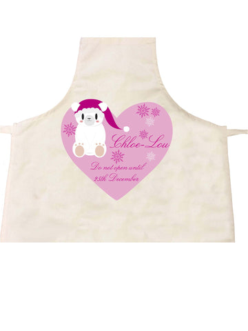 SS05 - Cute Polar Bear Girls Heart Personalised Christmas Apron