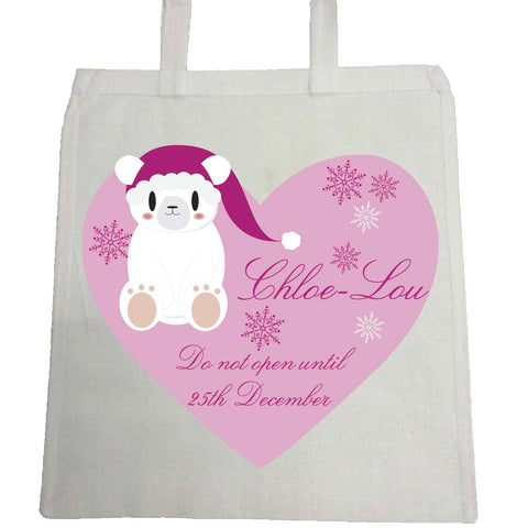 SS05 - Cute Polar Bear Girls Heart Personalised Christmas Canvas Bag for Life