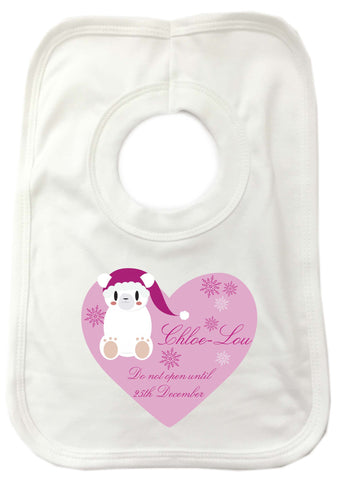 SS05 - Cute Polar Bear Girls Heart Personalised Christmas Baby Bib