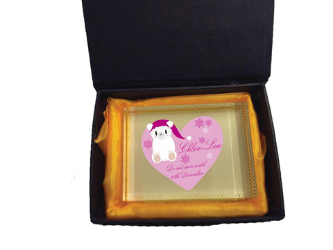 SS05 - Cute Polar Bear Girls Heart Personalised Christmas Crystal Block with Presentation Gift Box