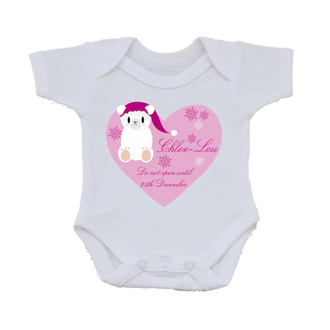 SS05 - Cute Polar Bear Girls Heart Personalised Christmas Baby Vest