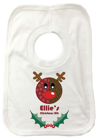 SS06 - Stitched Reindeer Personalised Christmas Baby Bib