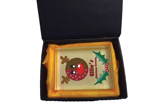 SS06 - Stitched Reindeer Personalised Christmas Crystal Block with Presentation Gift Box