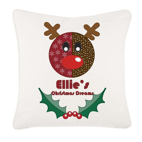 Stitched Reindeer Personalised Christmas Canvas Cushion Cover