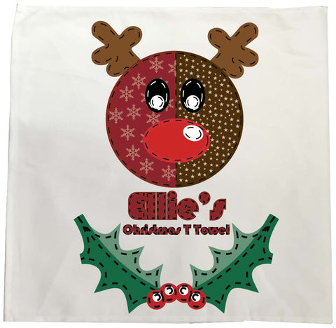 SS06 - Stitched Reindeer Personalised Christmas Tea Towel