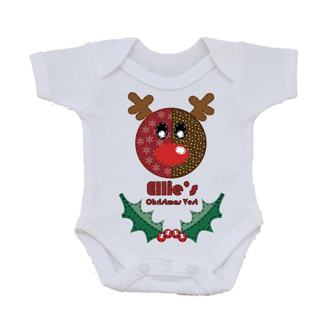 SS06 - Stitched Reindeer Personalised Christmas Baby Vest