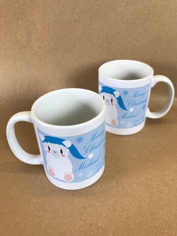 SS07 - Cute Blue Polar Bear Personalised Christmas Mug & White Gift Box
