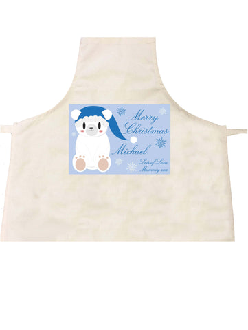 SS07 - Cute Blue Polar Bear Personalised Christmas Apron