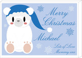 SS07 - Cute Blue Polar Bear Personalised Christmas Canvas Print